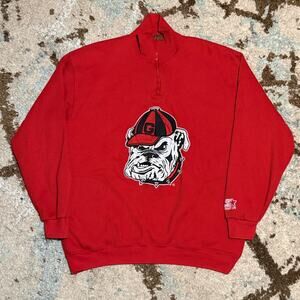 Vintage Starter UGA Georgia Bulldogs Waffle Knit 1/4 Zip Pullover Large 90s